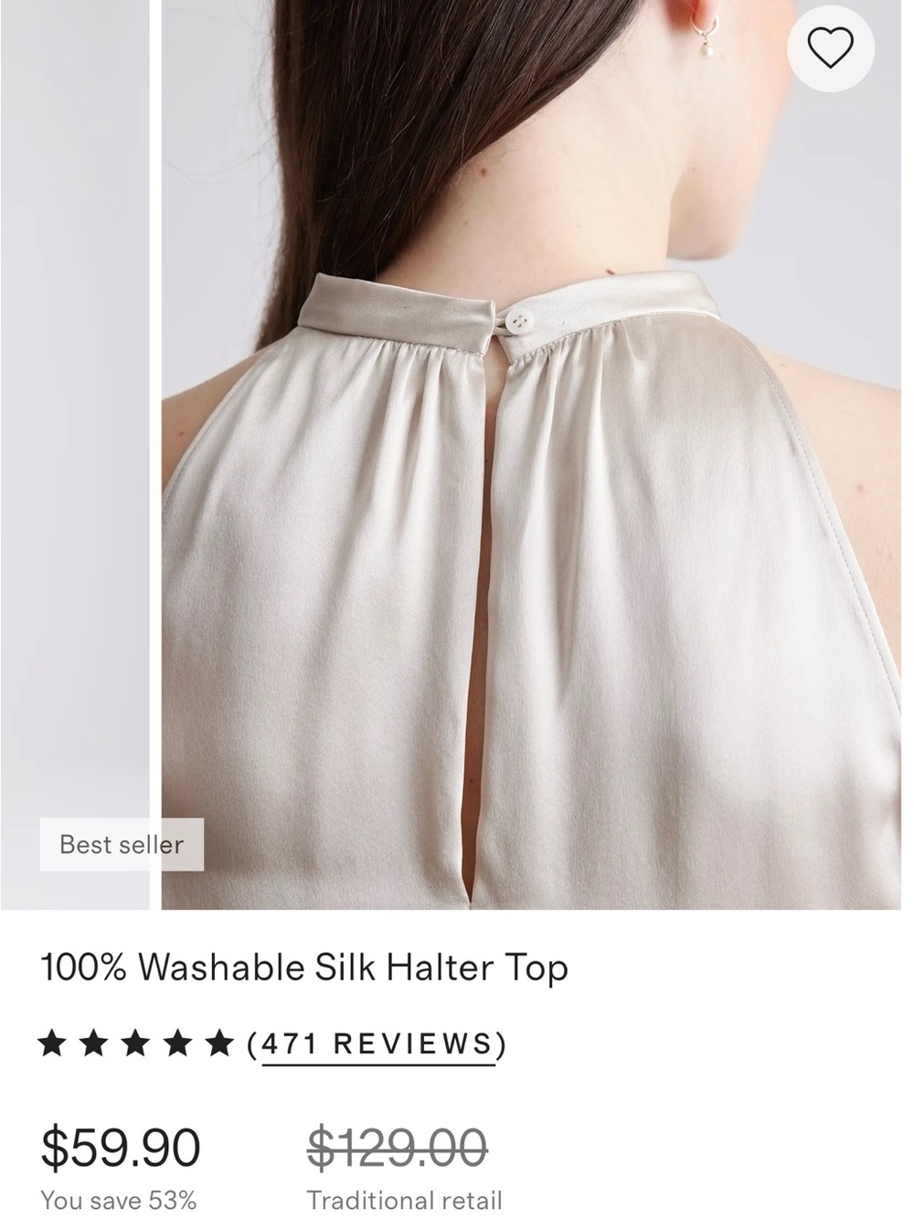 Quince washable Silk Halter Top in Champagne Soft Pink/Ivory Size Large - Picture 4 of 12